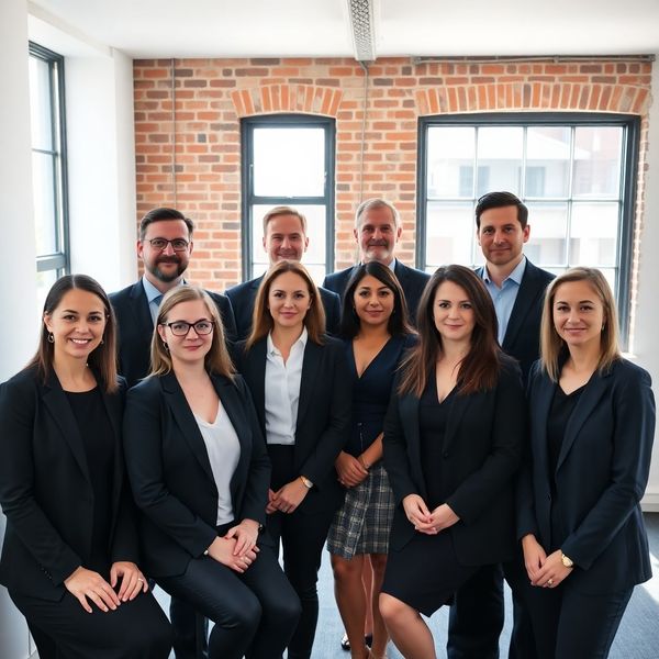 Groepsportret van een klein team financiële professionals in een Amsterdams kantoor